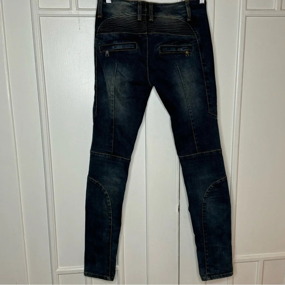 Pierre Balmain panelled distressed jeans motto biker Made in Italy size 27 - Picture 5 of 16
